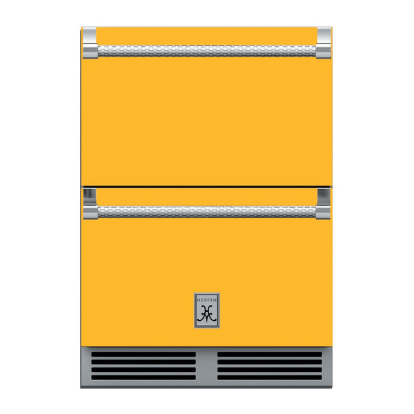 Hestan 24-Inch Outdoor Refrigerator Drawer (Upper) and Freezer Drawer (Lower) w/ Lock in Yellow - GRFR24-YW