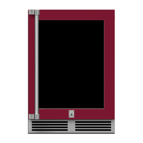 Hestan 24-Inch Outdoor Refrigerator w/ Glass Door and Lock (Right Hinge) in Burgundy - GRGR24-BG