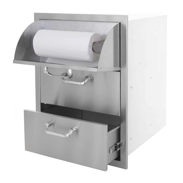 Grillscapes 16-Inch Stainless Steel Double Access Drawer w/ Paper Towel Holder - GS-260-DRW3-PTH