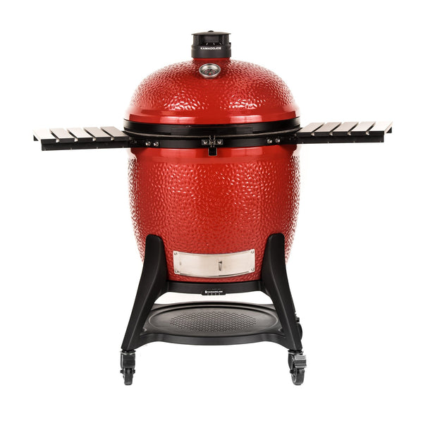 Kamado Joe Freestanding 24-Inch Big Joe III Red w/ Cart, Hyperbolic Insert, Aluminum Side Shelve, Heat Deflector, Divide & Conquer System - KJ15041021