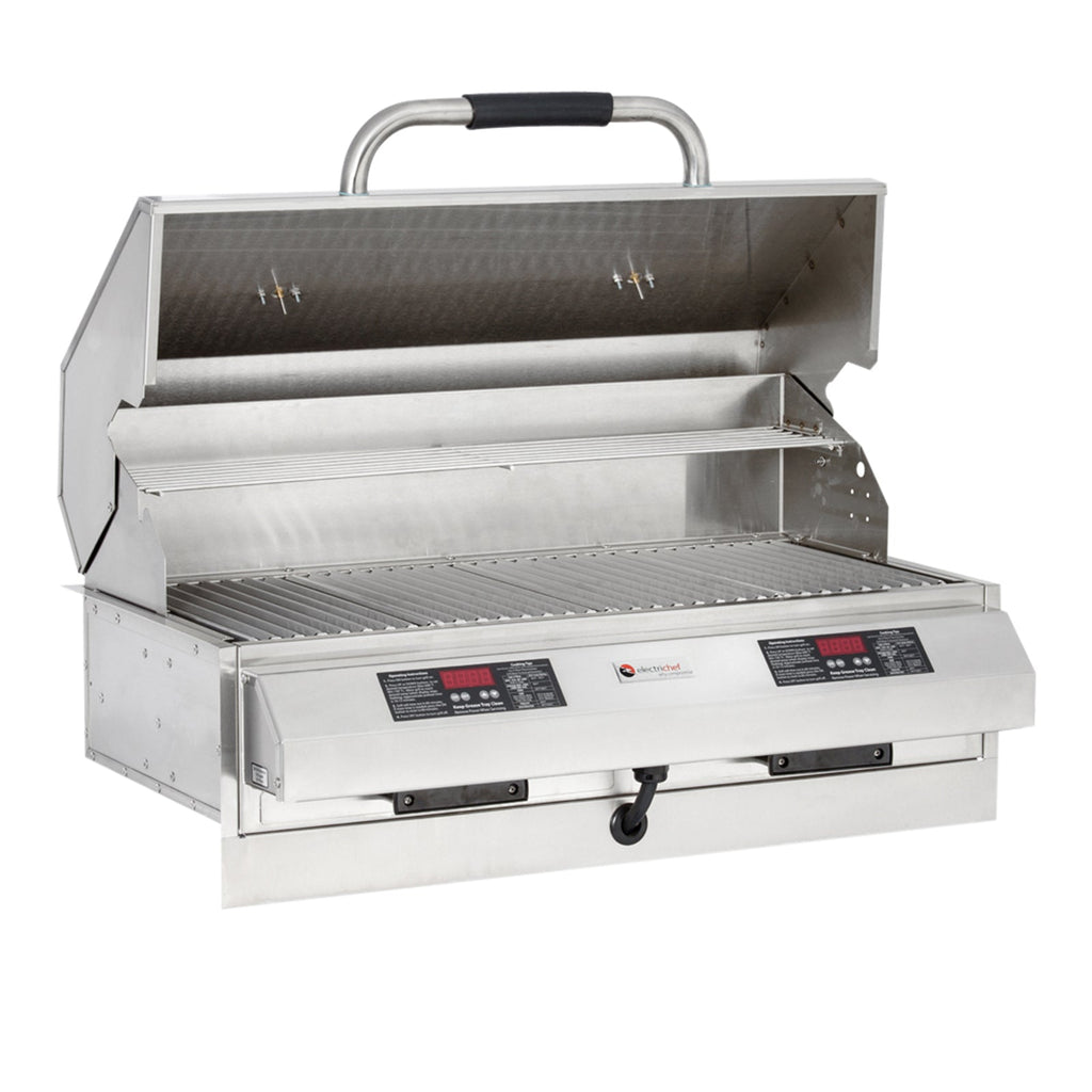 Outdoor Electric Grills 
•  448 sq. in. grilling area (14” x 32”)
•  18 gauge stainless steel 
    construction
•   Digital controls
•  Adjustable temperature settings 
   from 150-600 degrees
•  Automatic shut-off
•  Stay cool handles
•   Stainless steel cooking grids (4)
•  (2) -Easy clean removable drip 
     trays
•  Fully assembled
•  220V/30Amp
#electric grill for balcony #electric grill outdoor kitchen #electric grill
