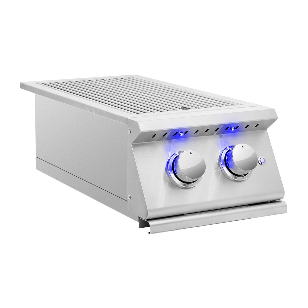 Summerset Sizzler Pro Series Natural Gas Built-In Double Side Burner w/ LED Illumination and Removable Lid - SIZPROSB2-NG