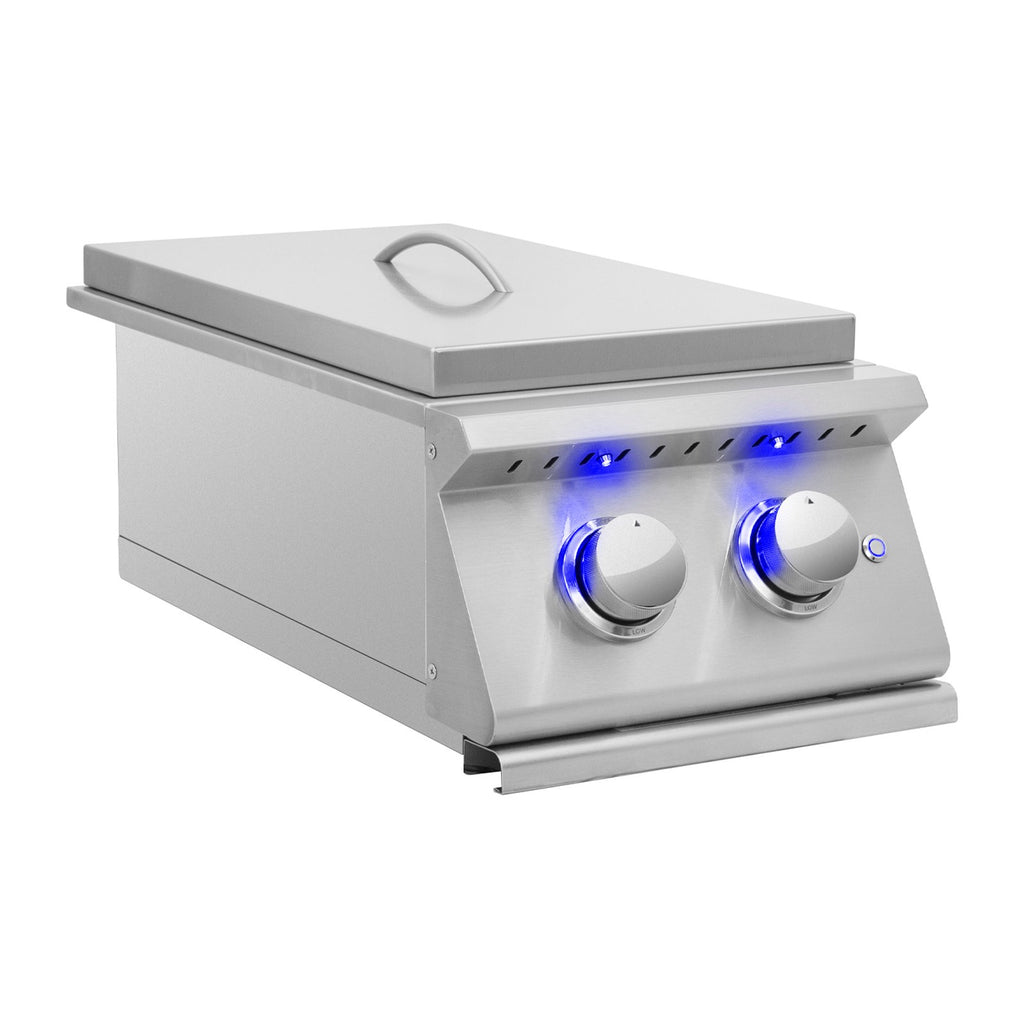 Summerset Sizzler Pro Series Natural Gas Built-In Double Side Burner w/ LED Illumination and Removable Lid - SIZPROSB2-NG