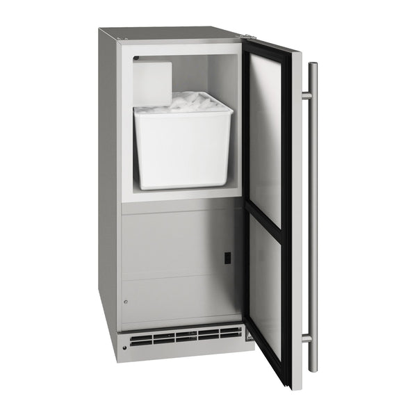 U-Line 15-Inch Stainless Steel Outdoor Crescent Ice Maker w/ Reversible Hinge - UOCR115-SS01B