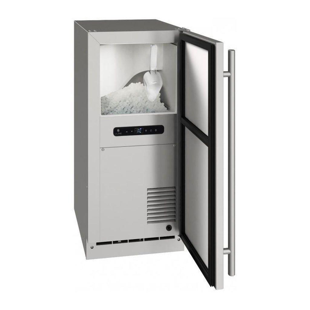 U-Line 15-Inch Stainless Steel Outdoor Nugget Ice Machine w/ Reversible Hinge - UONB115-SS01B