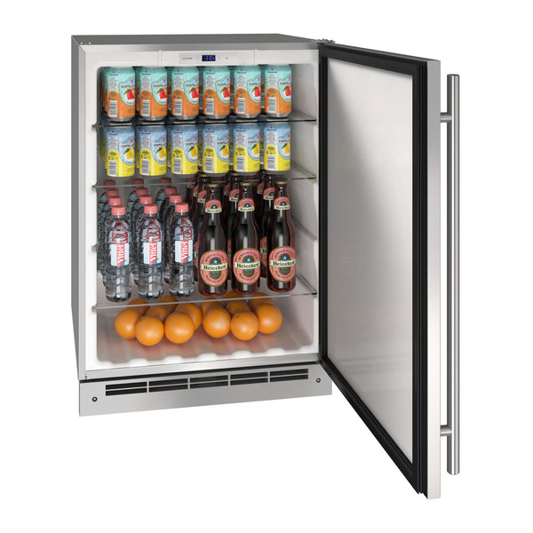 U-Line 24-Inch Stainless Steel Outdoor Refrigerator w/ Reversible Hinge - UORE124-SS01A