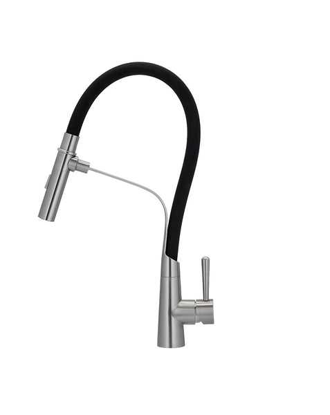 E2 Stainless Solid Stainless Steel Hot & Cold Water Gooseneck Faucet w/ Single Lever Water Control, Retractable Spray Head and Selectable Spray Patterns -CW-118 -Belvedere