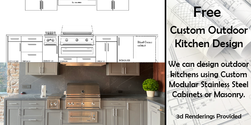 Smaller image of blueprint and finished design of outdoor stainless steel kitchen