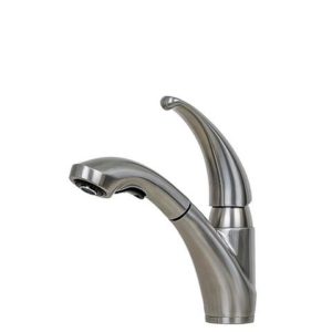 E2 Stainless Solid Stainless Steel Hot & Cold Water Gooseneck Faucet w/ Single Lever Water Control, Retractable Spray Head and Selectable Spray Patterns - KPS3029C- Shasta