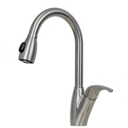 E2 Stainless Kitchen Faucet 100% Solid Cast T304 Commercial Grade Brushed Stainless Steel with Single Lever and Pull Down Sprayer - KPS3030-M- (Hampton)