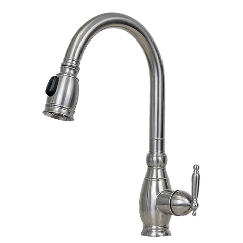 E2 Stainless Solid Stainless Kitchen Faucet 100% Solid Cast T304 Commercial Grade Brushed Stainless Steel with Single Lever and Pull Down Sprayer-KPS3034-Poseidon