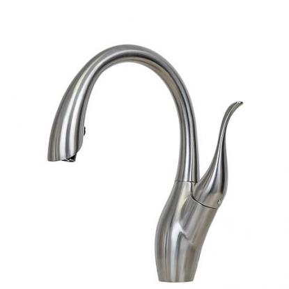 E2 Stainless Solid Stainless Faucet 100% Solid Cast T304 Commercial Grade Brushed Stainless Steel with Single Lever and Pull Down Sprayer -KPS3036-Cygnus