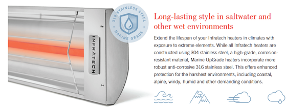 Infratech WD-Series 61 1/4-Inch 6000W Marine Grade Dual Element Electric Infrared Patio Heater - 240V - WD6024MG