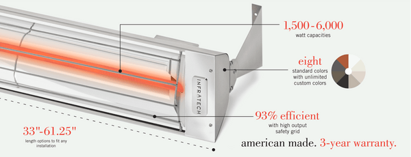 Infratech WD-Series 61 1/4-Inch 6000W Marine Grade Dual Element Electric Infrared Patio Heater - 240V - WD6024MG