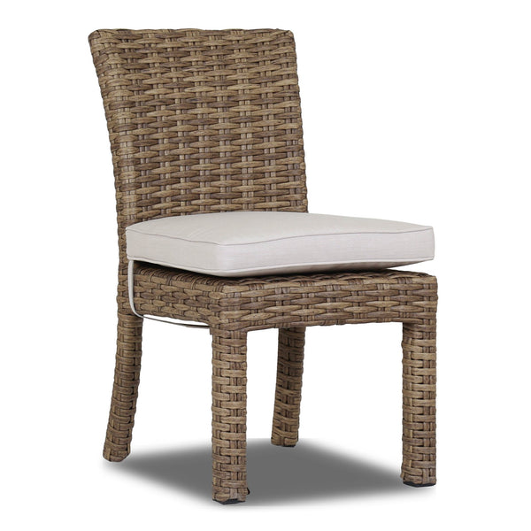 Sunset West Havana Tobacco Leaf Wicker Armless Dining Chair With Sunbrella Fabric Cushion In Canvas Flax - 1701-1A