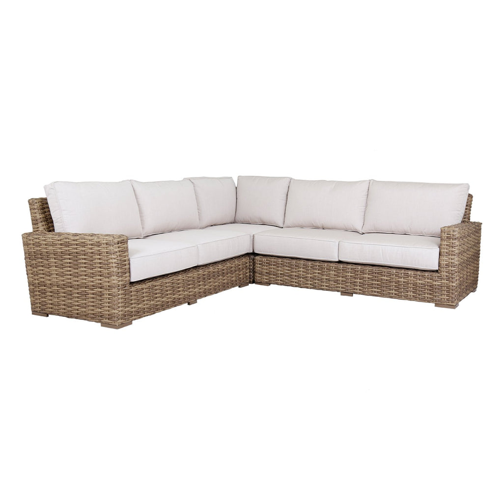 Sunset West Havana 3 Piece Tobacco Leaf Wicker Sectional With Sunbrella Fabric Cushions In Canvas Flax - 1701-SEC