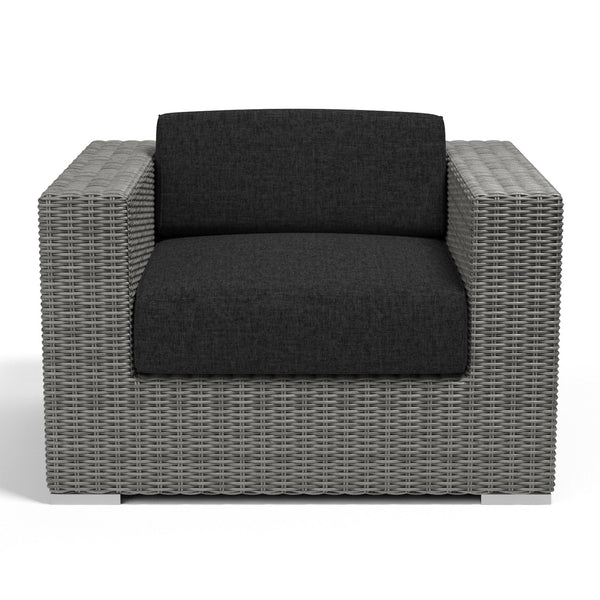 Sunset West Emerald II Steel Gray Wicker Club Chair With Sunbrella Fabric Cushions In Spectrum Carbon - 1802-21