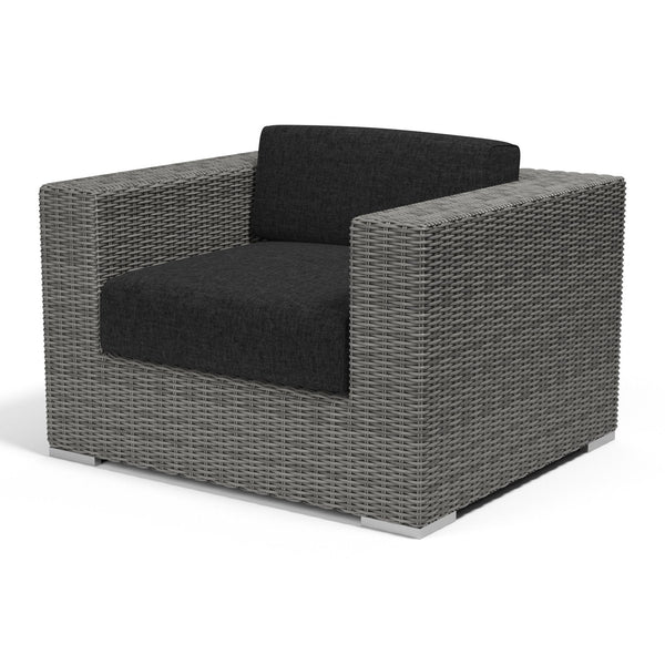 Sunset West Emerald II Steel Gray Wicker Club Chair With Sunbrella Fabric Cushions In Spectrum Carbon - 1802-21