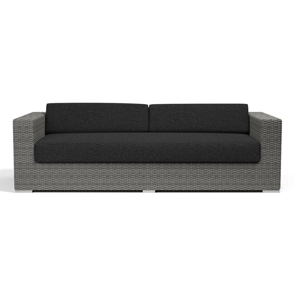 Sunset West Emerald II Steel Gray Wicker Sofa With Sunbrella Fabric Cushions In Spectrum Carbon - 1802-23