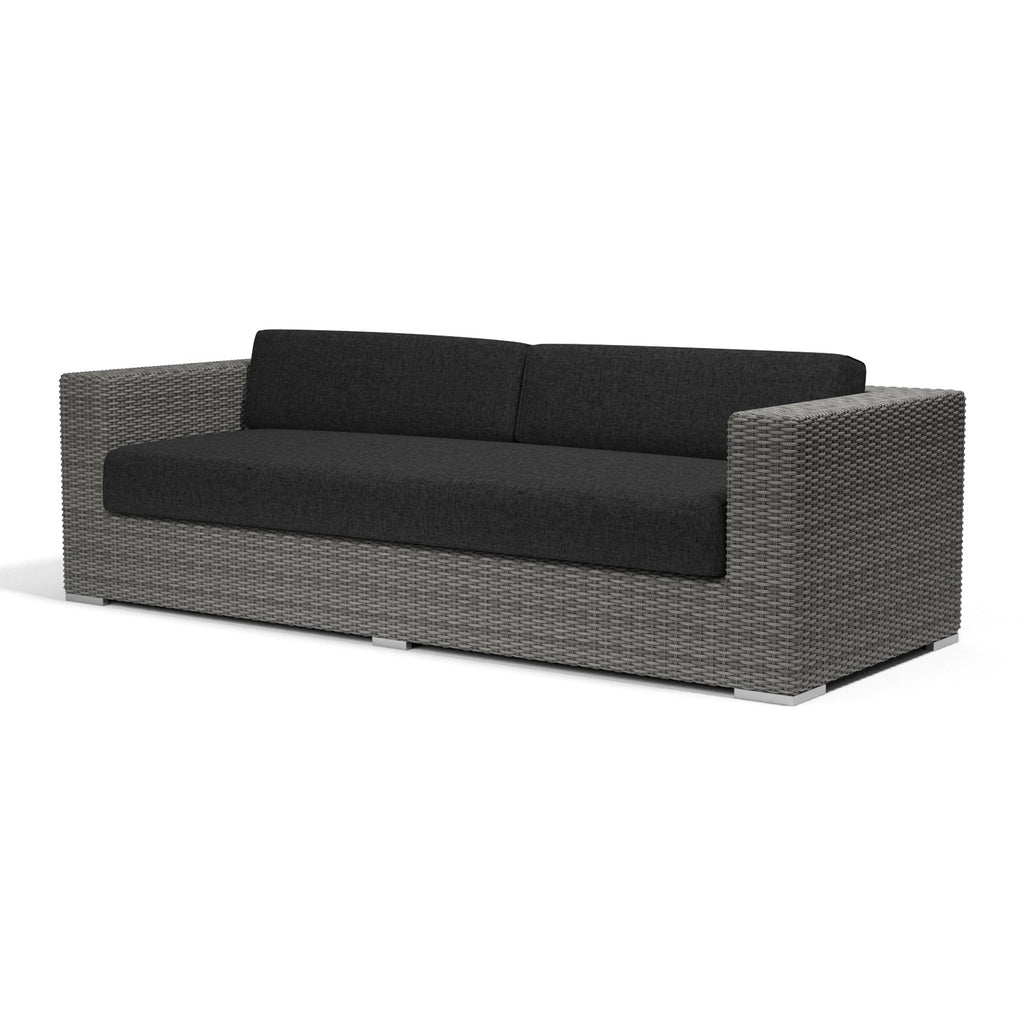 Sunset West Emerald II Steel Gray Wicker Sofa With Sunbrella Fabric Cushions In Spectrum Carbon - 1802-23