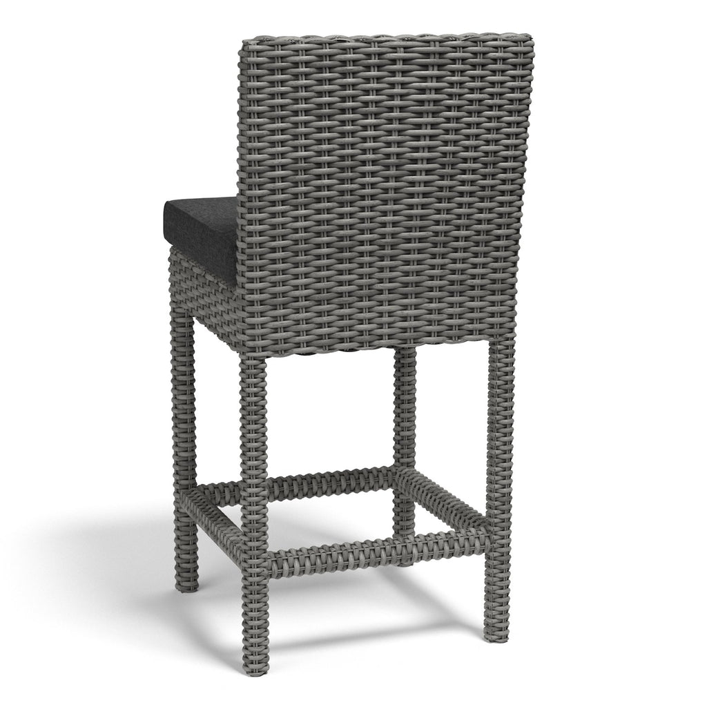 Sunset West Emerald II Steel Gray Wicker Counter Stool With Sunbrella Fabric Cushion In Spectrum Carbon - 1802-7C