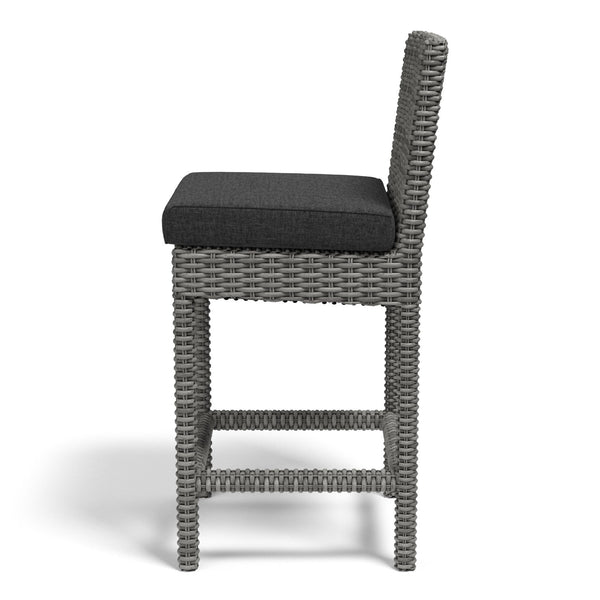 Sunset West Emerald II Steel Gray Wicker Counter Stool With Sunbrella Fabric Cushion In Spectrum Carbon - 1802-7C