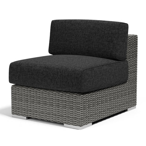 Sunset West Emerald II Steel Gray Wicker Armless Club Chair With Sunbrella Fabric Cushions In Spectrum Carbon - 1802-AC