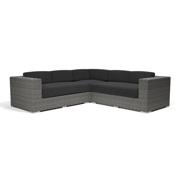 Sunset West Emerald II 3 Piece Steel Gray Wicker Sectional With Sunbrella Fabric Cushions In Spectrum Carbon - 1802-SEC