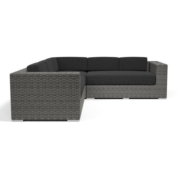 Sunset West Emerald II 3 Piece Steel Gray Wicker Sectional With Sunbrella Fabric Cushions In Spectrum Carbon - 1802-SEC