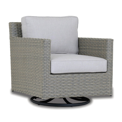 Sunset West Majorca Brushed Stone Resin Wicker Swivel Club Chair With Sunbrella Cushions In Cast Silver - 2001-21SR
