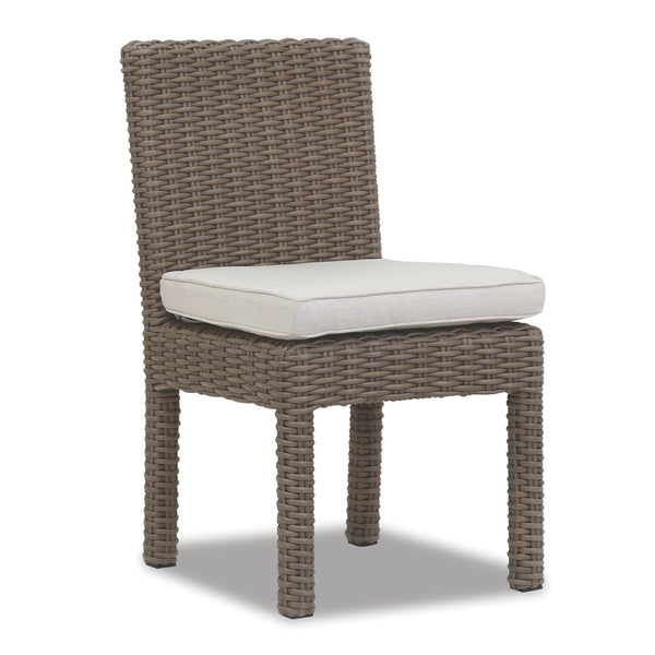 Sunset West Coronado Driftwood Wicker Armless Dining Chair With Sunbrella Fabric Cushion In Canvas Flax - 2101-1A