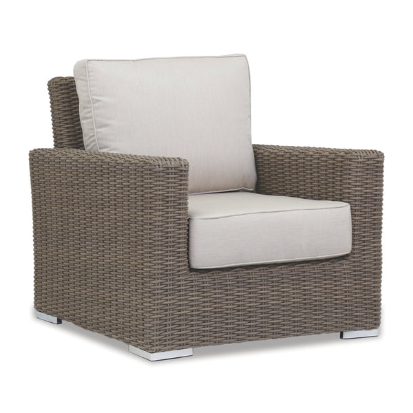 Sunset West Coronado Driftwood Wicker Club Chair With Sunbrella Fabric Cushions In Canvas Flax - 2101-21