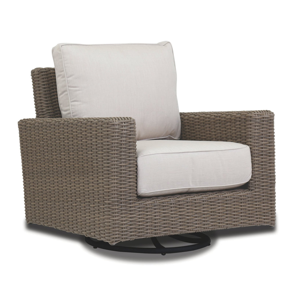 Sunset West Coronado Driftwood Wicker Swivel Rocker Club Chair With Sunbrella Fabric Cushions In Canvas Flax - 2101-21SR
