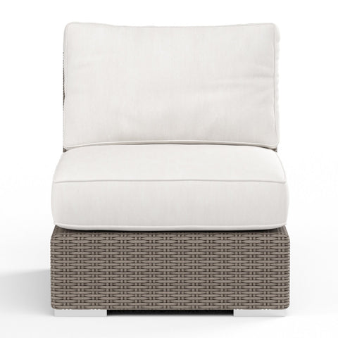 Sunset West Coronado Driftwood Wicker Armless Club Chair With Sunbrella Fabric Cushions In Canvas Flax - 2101-AC