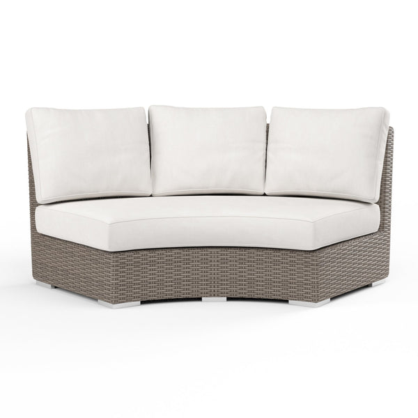 Sunset West Coronado Driftwood Wicker Curved Loveseat With Sunbrella Fabric Cushions In Canvas Flax - 2101-CRV