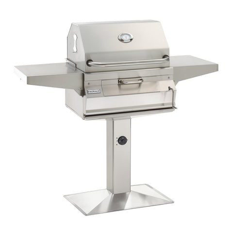 Fire Magic Legacy 24-Inch Charcoal Patio Post Mounted Grill w/ Smoker Hood and Analog Thermometer - 22-SC01C-P6