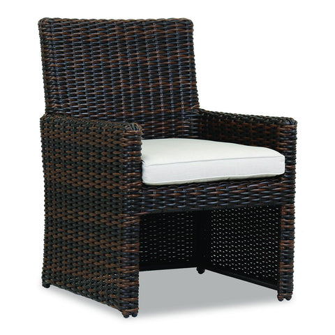 Sunset West Montecito Cognac Wicker Dining Chair With Sunbrella Cushion In Canvas Flax - 2501-1
