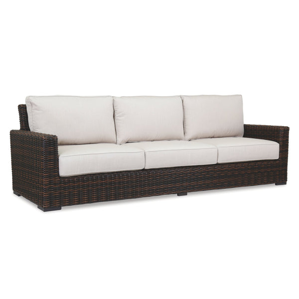 Sunset West Montecito Cognac Wicker Sofa With Sunbrella Cushions In Canvas Flax - 2501-23