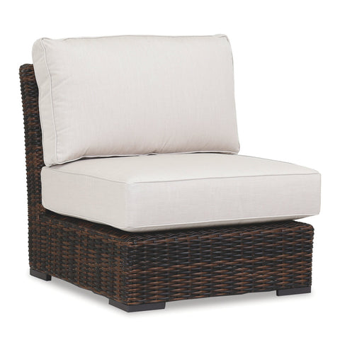 Sunset West Montecito Cognac Wicker Armless Club Chair With Sunbrella Cushions In Canvas Flax - 2501-AC