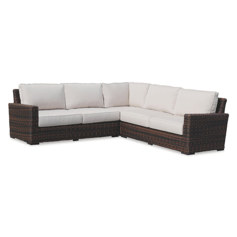 Sunset West Montecito Cognac Wicker 3 Piece Sectional With Sunbrella Cushions In Canvas Flax - 2501-SEC