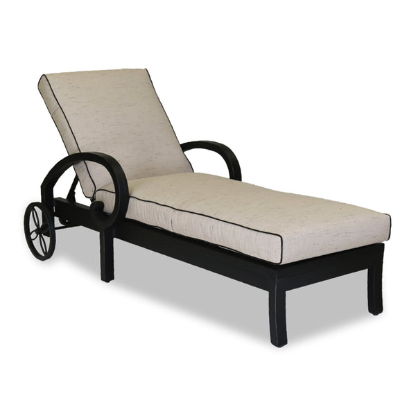 Sunset West Monterey Single Adjustable Chaise With Old World Copper Rub Frame And Sunbrella Fabric Cushions In Frequency Sand With Contrasting Walnut Welt Stitching - 3001-9