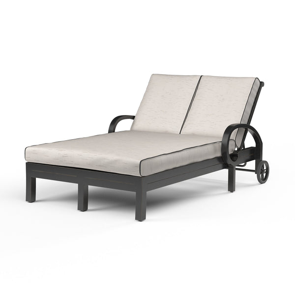 Sunset West Monterey Double Adjustable Chaise With Old World Copper Rub Frame And Sunbrella Fabric Cushions In Frequency Sand With Contrasting Walnut Welt Stitching - 3001-99