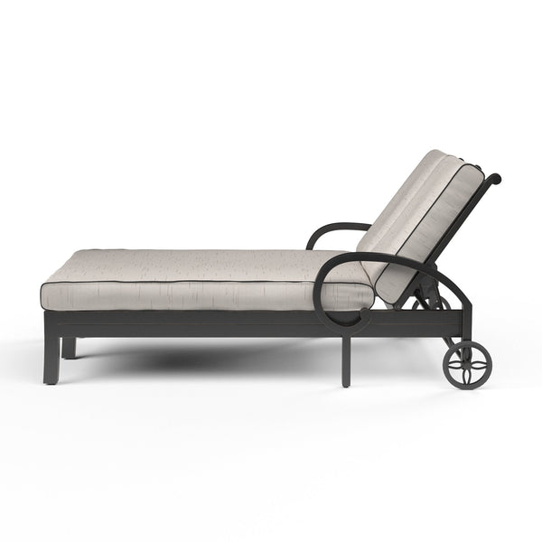 Sunset West Monterey Double Adjustable Chaise With Old World Copper Rub Frame And Sunbrella Fabric Cushions In Frequency Sand With Contrasting Walnut Welt Stitching - 3001-99