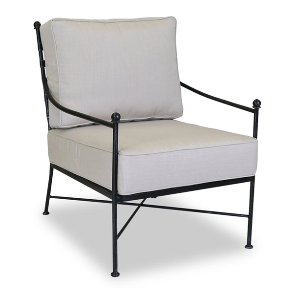 Sunset West Provence Club Chair With Century Pewter Hand Brushed Frame and Sunbrella Cushions In Canvas Flax - 3201-21