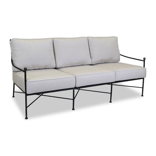 Sunset West Provence Sofa With Century Pewter Hand Brushed Frame and Sunbrella Cushions In Canvas Flax - 3201-23