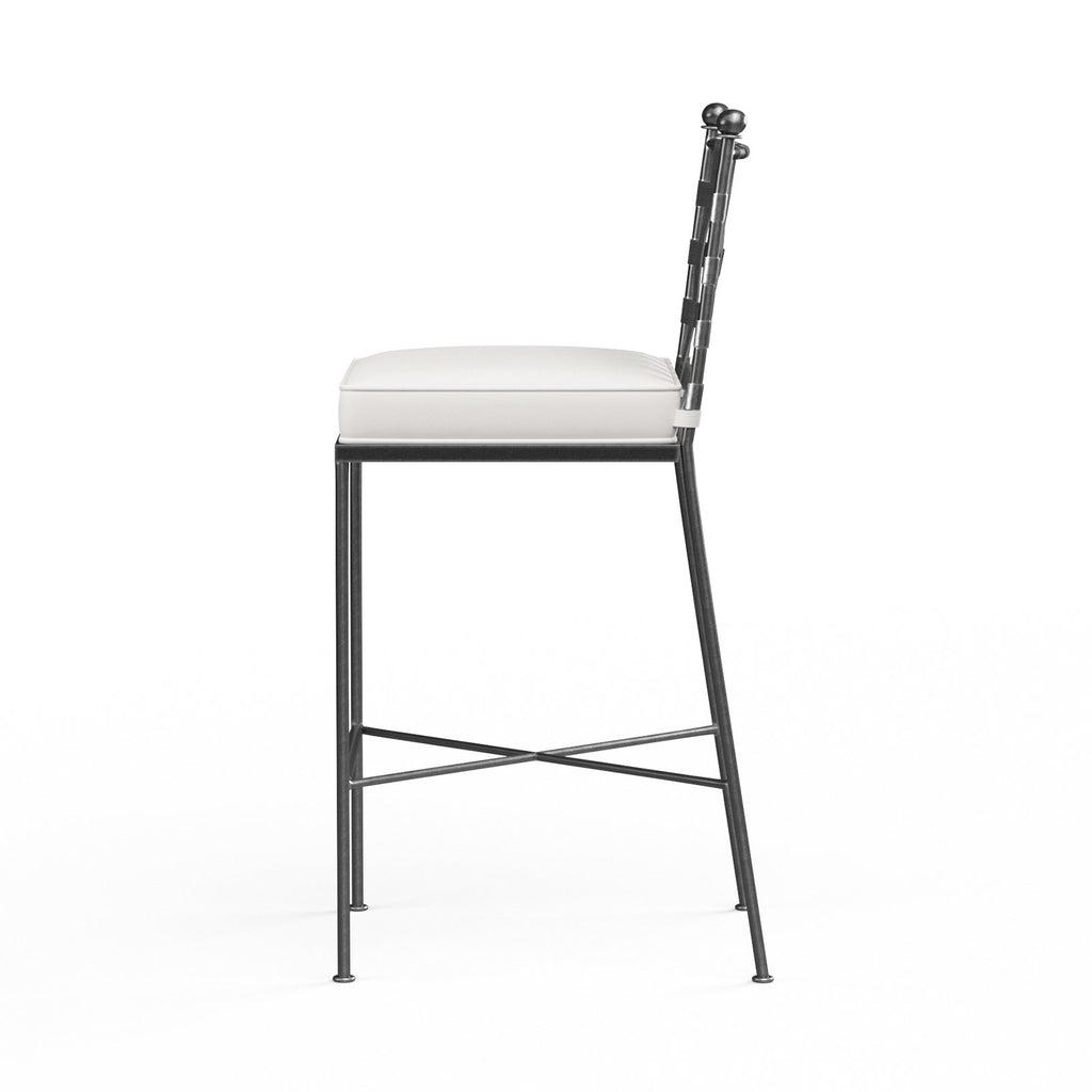 Sunset West Provence Barstool With Century Pewter Hand Brushed Frame and Sunbrella Cushion In Canvas Flax - 3201-7B