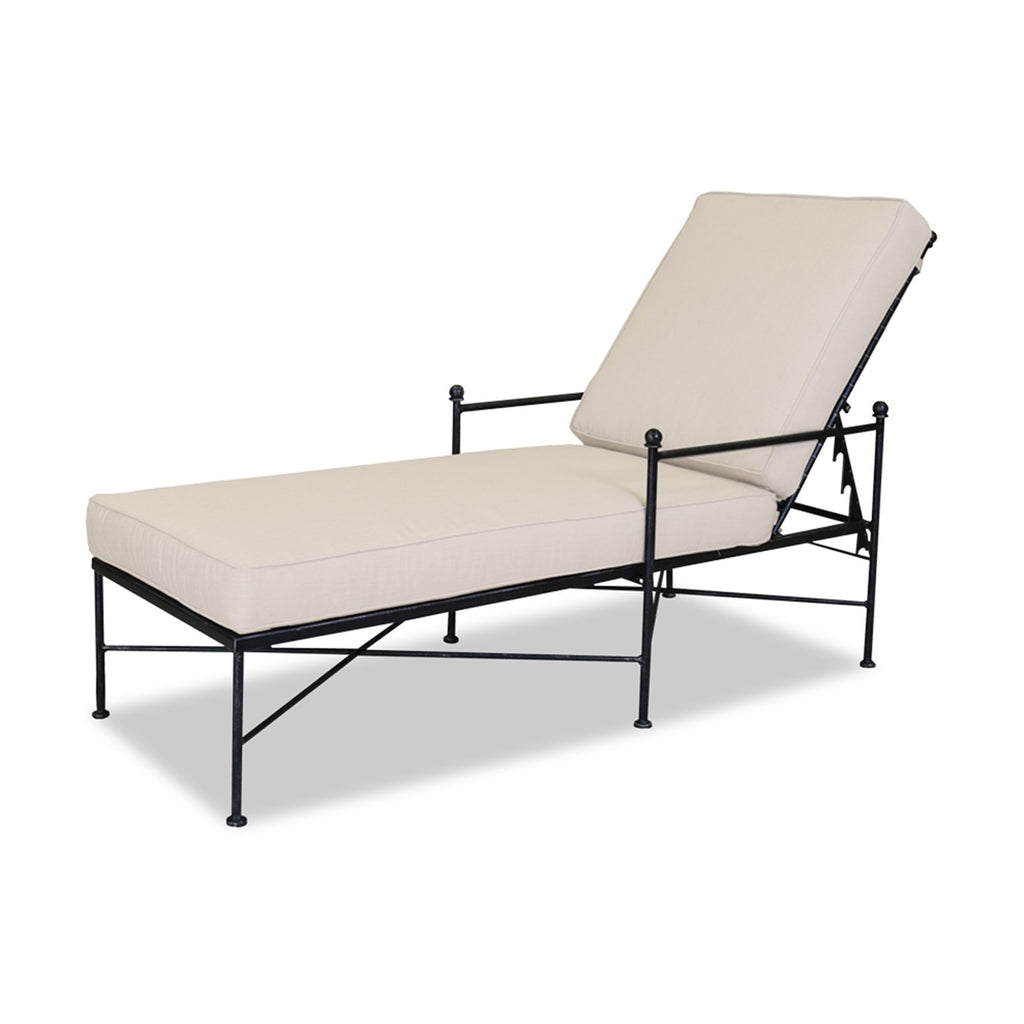 Sunset West Provence Single Adjustable Chaise Lounge With Century Pewter Hand Brushed Frame and Sunbrella Cushion In Canvas Flax - 3201-9
