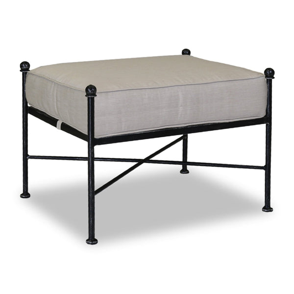 Sunset West Provence Ottoman With Century Pewter Hand Brushed Frame and Sunbrella Cushion In Canvas Flax - 3201-OTT