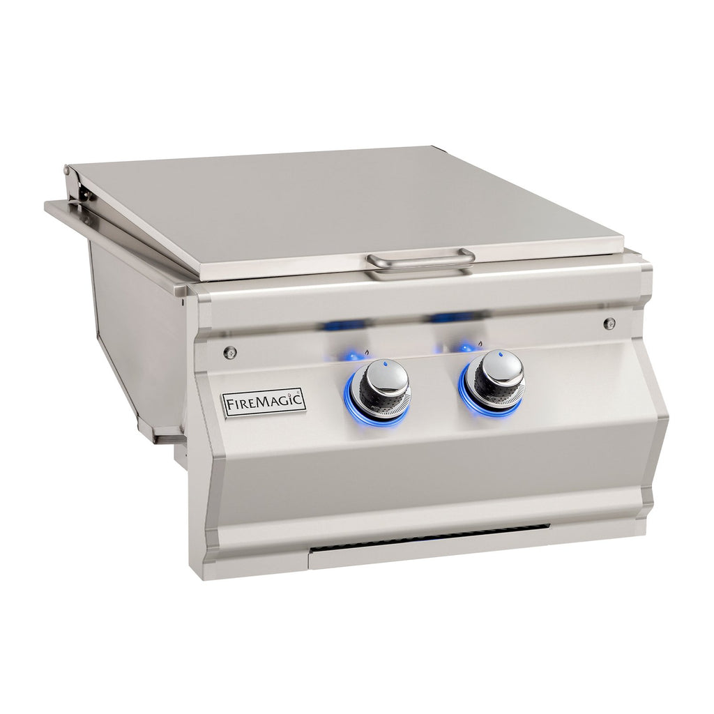 Fire Magic Aurora Natural Gas Built-In Double Infrared Searing Station w/ Stainless Steel Hinged Lid - 32887-1