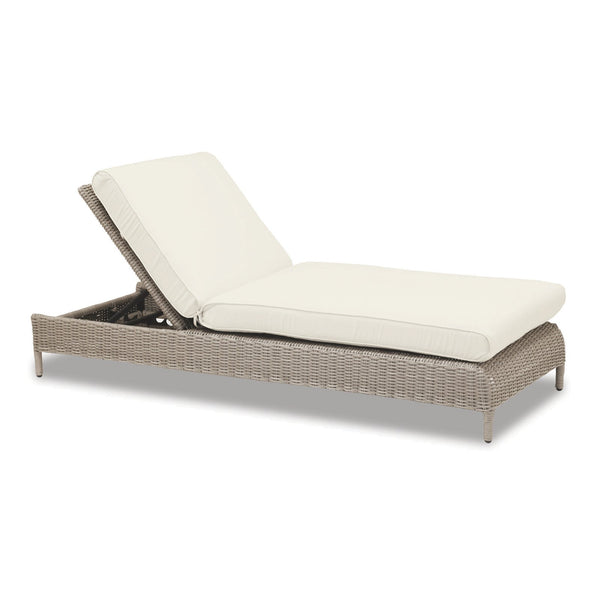 Sunset West Manhattan Dove Grey Wicker Single Adjustable Chaise With Sunbrella Cushions In Linen Canvas - 3301-9